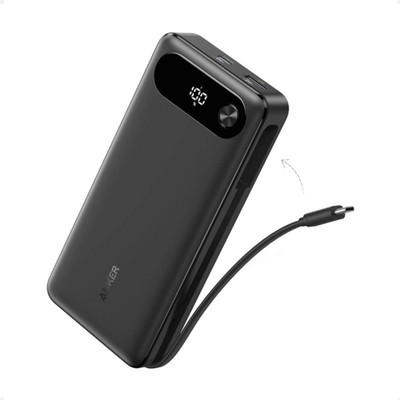 ANKER Powerbank 20000mAh, 65W, 1xUSB-C, 1xUSB-A, Beépített USB-C töltő kábel, fekete - A1383H11