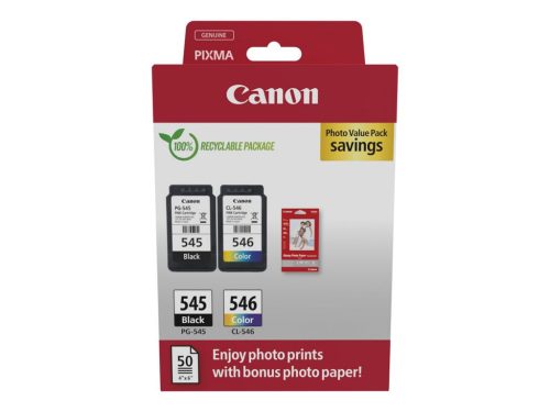 Canon PG-545 + CL-546 Tintapatron Multipack 1x8 ml +1x8 ml + 50 LAP GP501 10X15 FÉNYES FOTÓPAPÍR MULTIPAKK