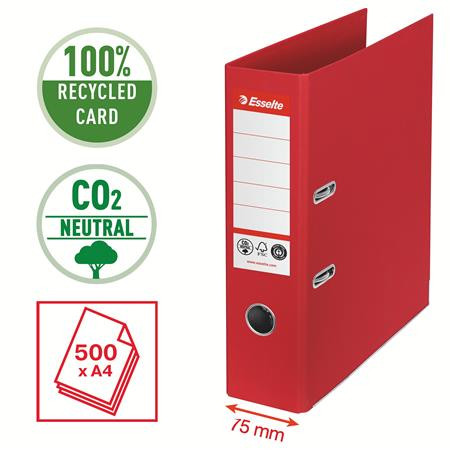 Iratrendező, 75 mm, A4, Co2-semleges, élvédő sínnel, ESSELTE "No.1", piros