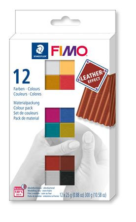 Gyurma, készlet, 12x25 g, égethető, FIMO "Leather Effect" , 12 különböző szín