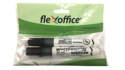 Táblamarker, 2,5 mm, kúpos,  2 db/bliszter, FLEXOFFICE "WB02", fekete