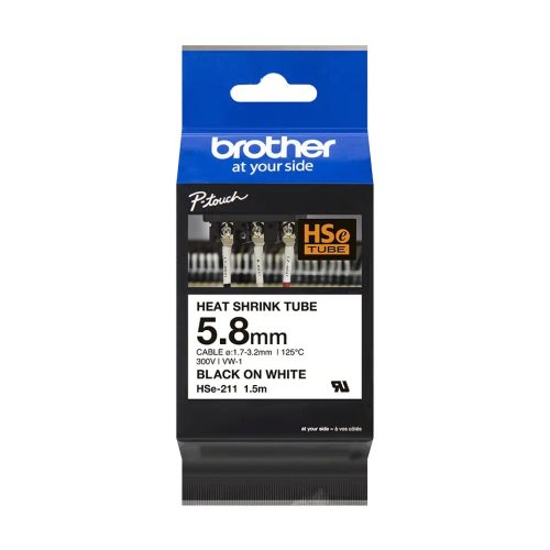 Brother P-touch HSe-211E szalagkazetta, 5,2 mm széles, 1,5 méter hosszú