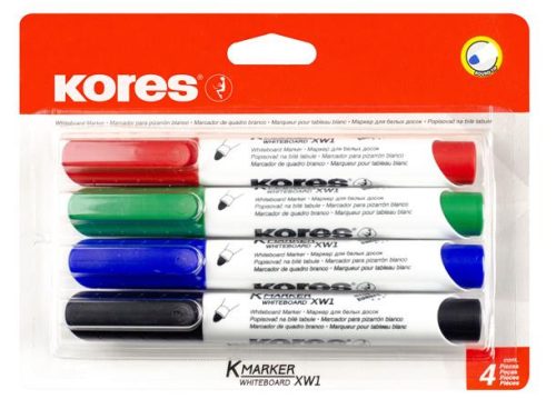 Tábla- és flipchart marker készlet, kúpos, KORES "Eco K-Marker", 4 különböző szín