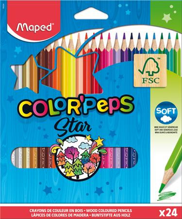 Színes ceruza készlet, háromszögletű, MAPED "Color'Peps Star", 24 különböző szín