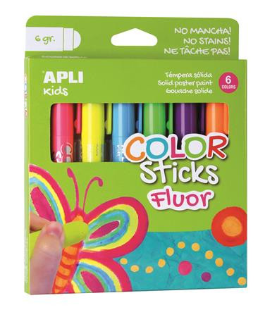 Tempera kréta készlet, APLI Kids "Color Sticks Fluor", 6  fluoreszkáló szín