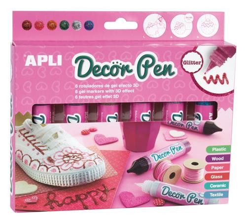 Dekortoll készlet, zselés,  APLI "Decor Pen", glitter