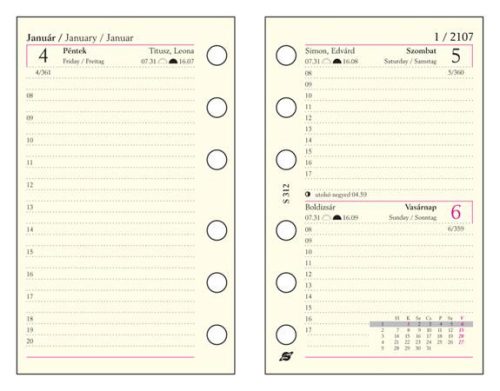 Kalendárium betét, tervező, napi, "S", SATURNUS, chamois 2024