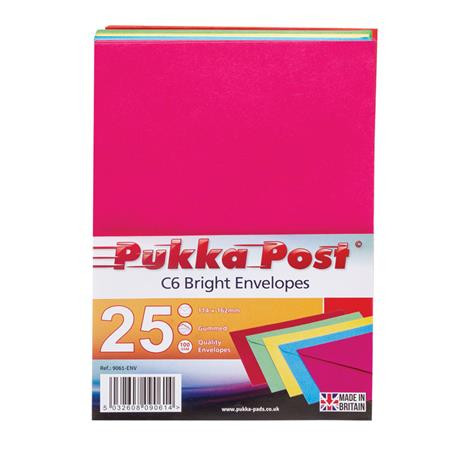 Boríték,  25db - C6, szilikonos, PUKKA PAD "Bright", vegyes színek 25db/csomag