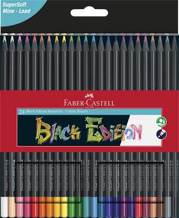 Színes ceruza készlet, háromszögletű, FABER-CASTELL "Black Edition",  24 különböző szín