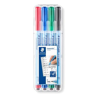 Alkoholmentes marker készlet, OHP, 0,6 mm, STAEDTLER "Lumocolor 305 F", 4 különböző szín