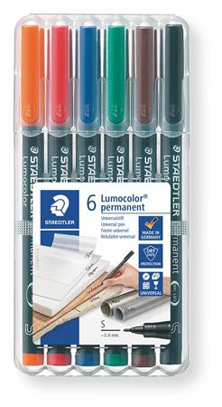 Alkoholos marker készlet, OHP, 0,4 mm, STAEDTLER "Lumocolor® 313 S", 6 különböző szín