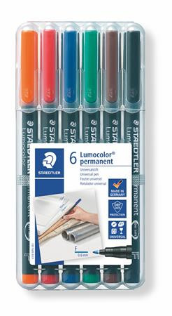 Alkoholos marker készlet, OHP, 0,6 mm, STAEDTLER "Lumocolor® 318 F", 6 különböző szín