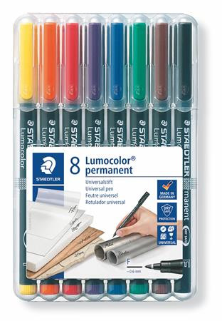 Alkoholos marker készlet, OHP, 0,6 mm, STAEDTLER "Lumocolor® 318 F", 8 különböző szín