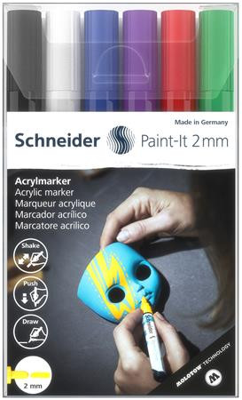 Akril marker készlet, 2 mm, SCHNEIDER "Paint-It 310", 6 különböző szín