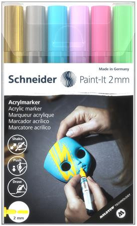 Akril marker készlet, 2 mm, SCHNEIDER "Paint-It 310", 6 különböző szín