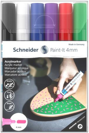 Akril marker készlet, 4 mm, SCHNEIDER "Paint-It 320", 6 különböző szín