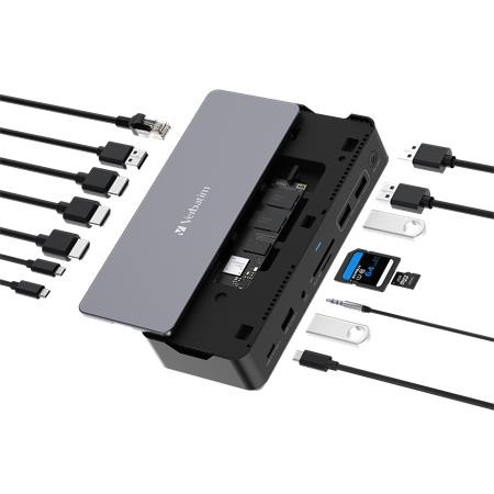 Dokkoló, 15 port, USB-C host, 256GB SSD meghajtóval, VERBATIM "USB-C Pro CDS-15SSD"