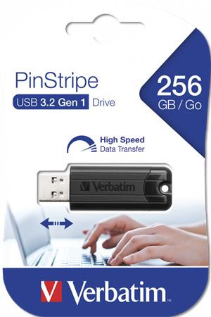 Pendrive, 256GB, USB 3.2, VERBATIM "Pinstripe", fekete