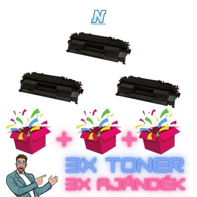 3+3 db-os PAKK, HP -hez CF-280X FEKETE UTÁNGYÁRTOTT toner  (►CE505X, CRG719H kompatibilis◄) + 3db meglepetés,  (3x6800 oldalas)