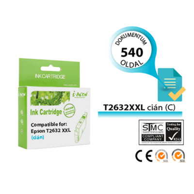 Epson -hoz,   T2632 15,5 ml (Epson 26XL) cián utángyártott tintapatron (~540 oldal)  (T2612)