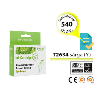 Epson -hoz,   T2634 15,5 ml (Epson 26XL) sárga utángyártott tintapatron (~540 oldal)  (T2614)